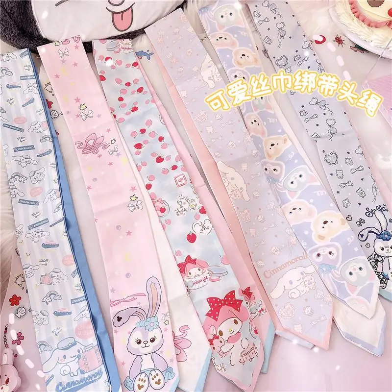 

Милая повязка для волос Mymelody Cinnamorol, круглая резинка для волос для девушек, украшение для волос, мультяшная кожаная лента, шелковый шарф, голо...
