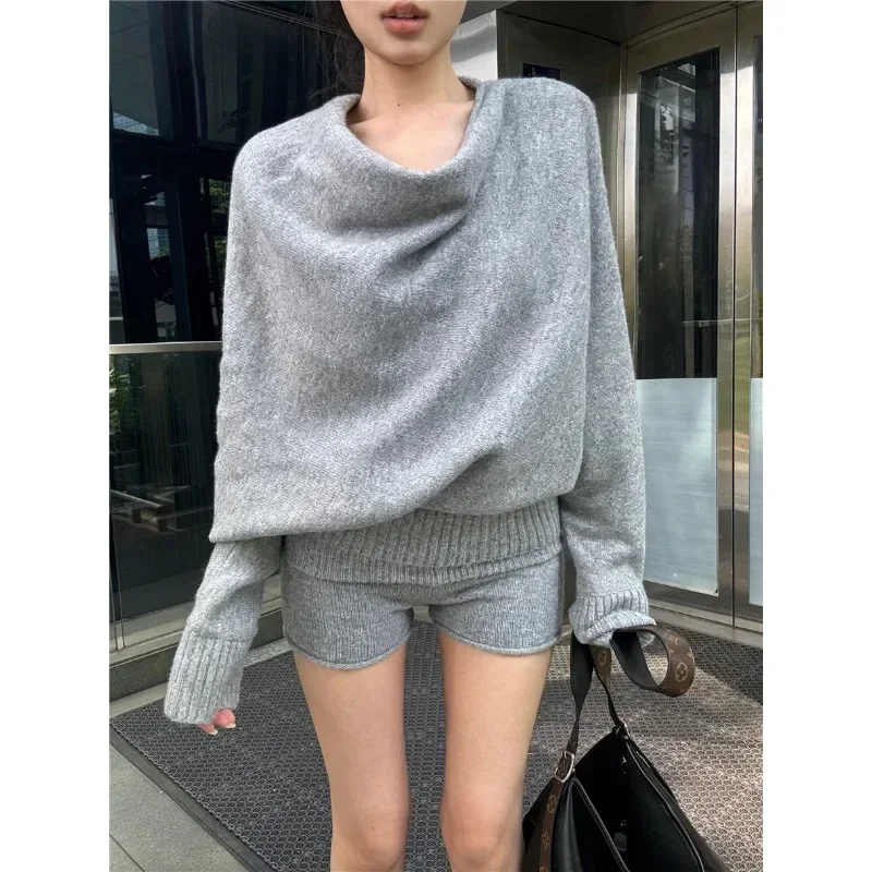 Женский трикотажный костюм из двух предметов повседневный свободный свитер без