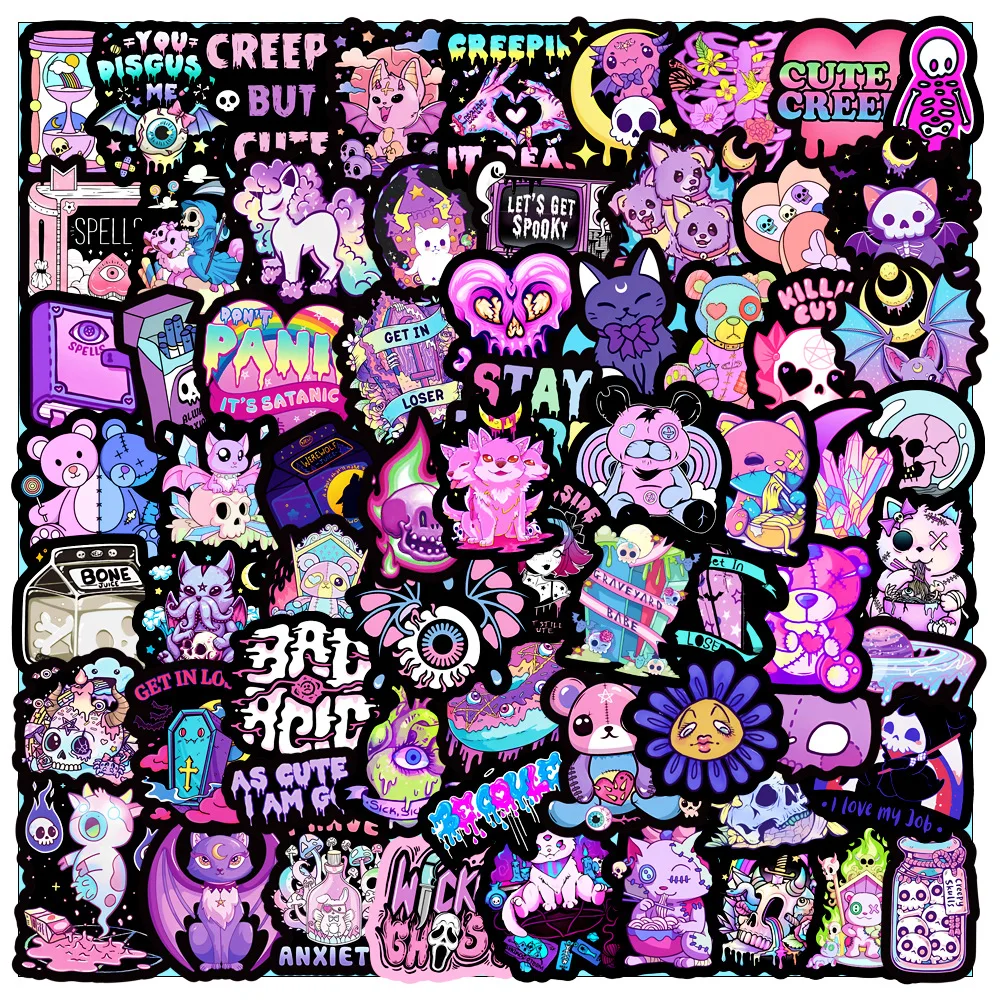 

10/30/50PCS New Trendy Cartoon Purple Gothic Skateboard Graffiti Laptop Car Cup DIY Waterproof PVC Children's Toy Reward Sticker