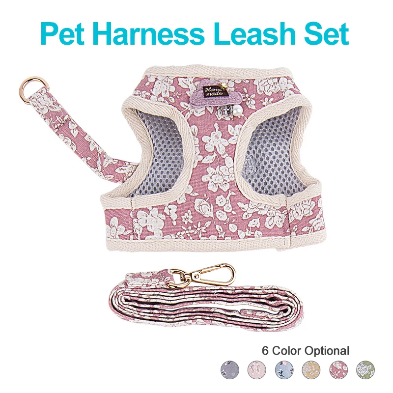 

Printing Pet Harness Leashes Suit Cotton Dog Vest Adjustable For Walking Escape Cat Harnesses Breathable Pet Kitten Accessories