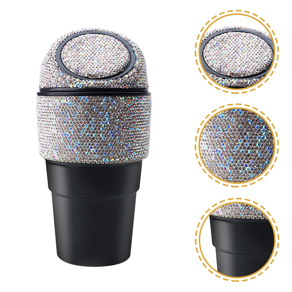 

Car Trash Can Garbage Bin Auto Bling Vehicle Holder Waterproof Waste Leakproof Lid Rhinestone Mounting