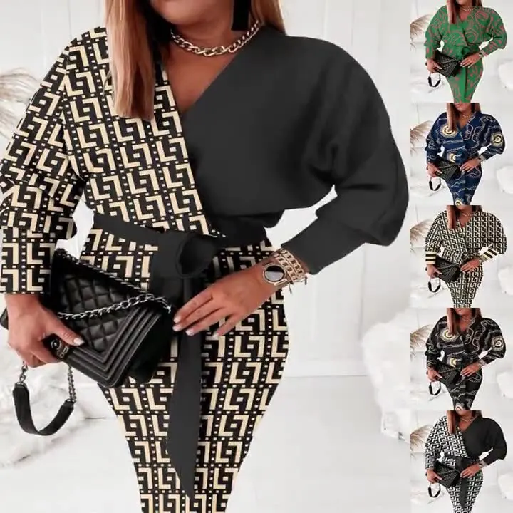 

Женское винтажное платье с длинным рукавом, с принтом