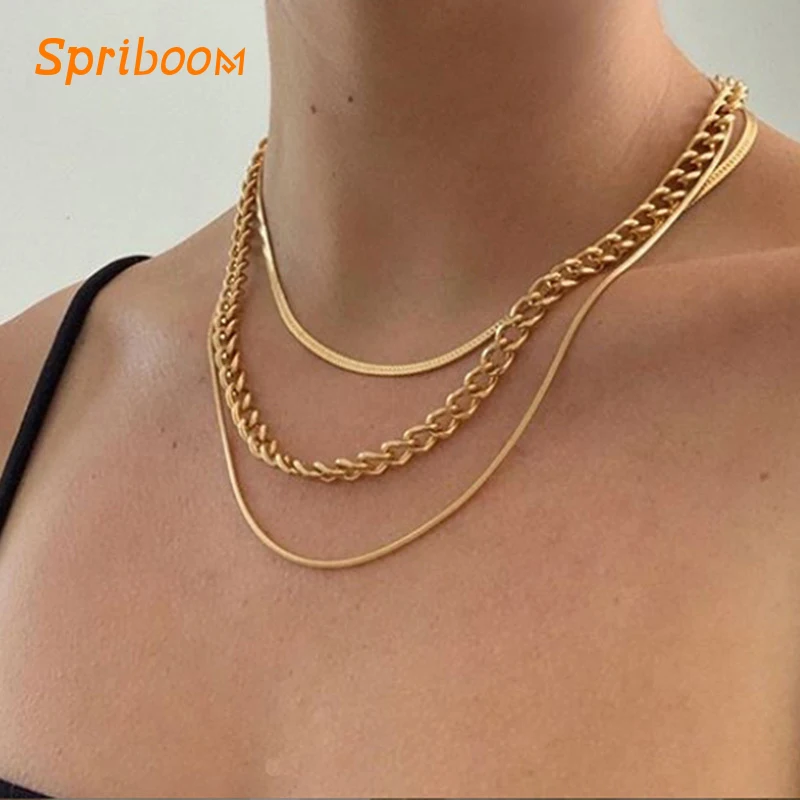 

3 Layers Link Chian Necklaces Punk Gold Snakebone Chains Necklace for Women Men Multi-Layer Boho Metal Collar Minimalist Jewelry