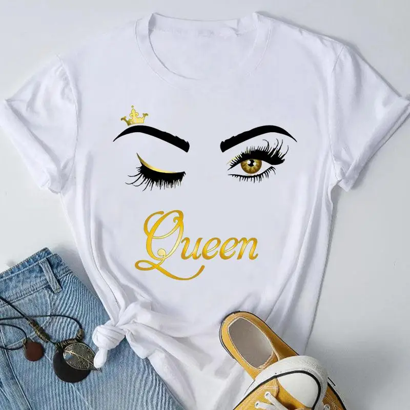 

Tee Casual Top Letter Eyelashes Eye Lashes 90s Women Lady Clothes Fashion Summer Tshirt Short Sleeve Female Graphic T-Shirt
