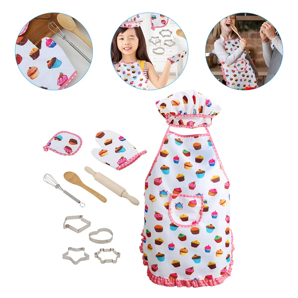 

Performance Costume Props Chef Kids Children Aprons Cooking Uniform Outfit Little Girl Fabric Toddler