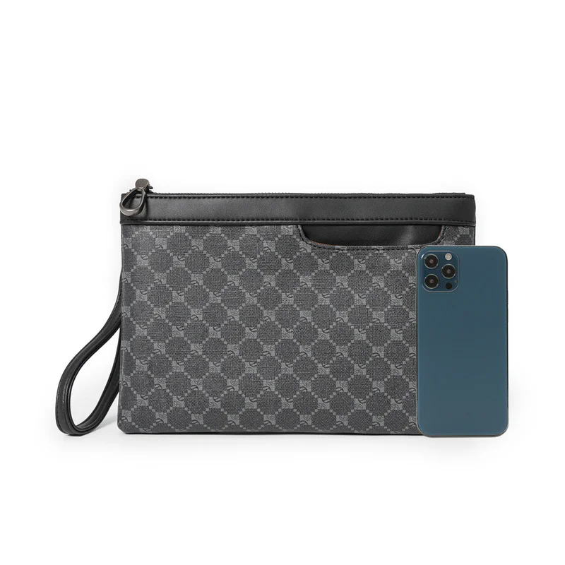 Fashionable Plaid Print Clutch for Men: Luxury PU Leather Business Envelope Bag