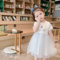 childrens dress summer girl%e2%80%98s%e2%80%99 short sleeve solid color mesh princess dress girl dress vestidos para ni%c3%b1as