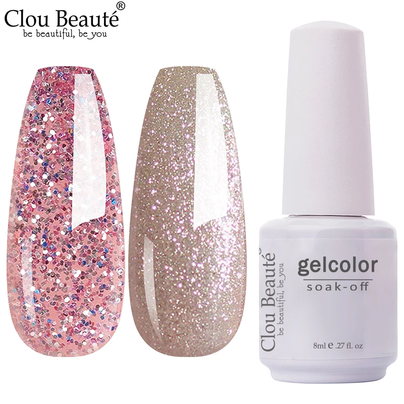 

Clou Beaute 8ml Glitter Colors Nail Gel Polish Soak Off UV Fingernail Art Polish Gel Varnish Gelpolish Gel Lacquer Top Base Coat