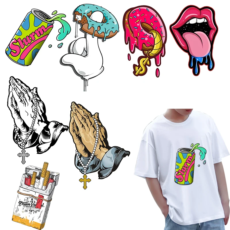 

Fashion Donut Gesture Heat Transfer Cool Funny Patch Applique WashableHot Thermal Sticker Wholesale Badge Iron On T-shirt Decor