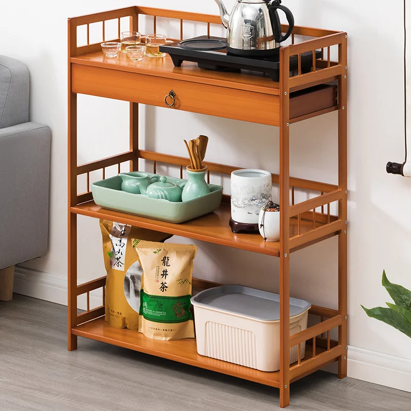 

Chinese Style Living Room Coffee Table Bamboo Multi-layer Bed Table Drawer Design Side Table Heightened Guardrail Home Furniture