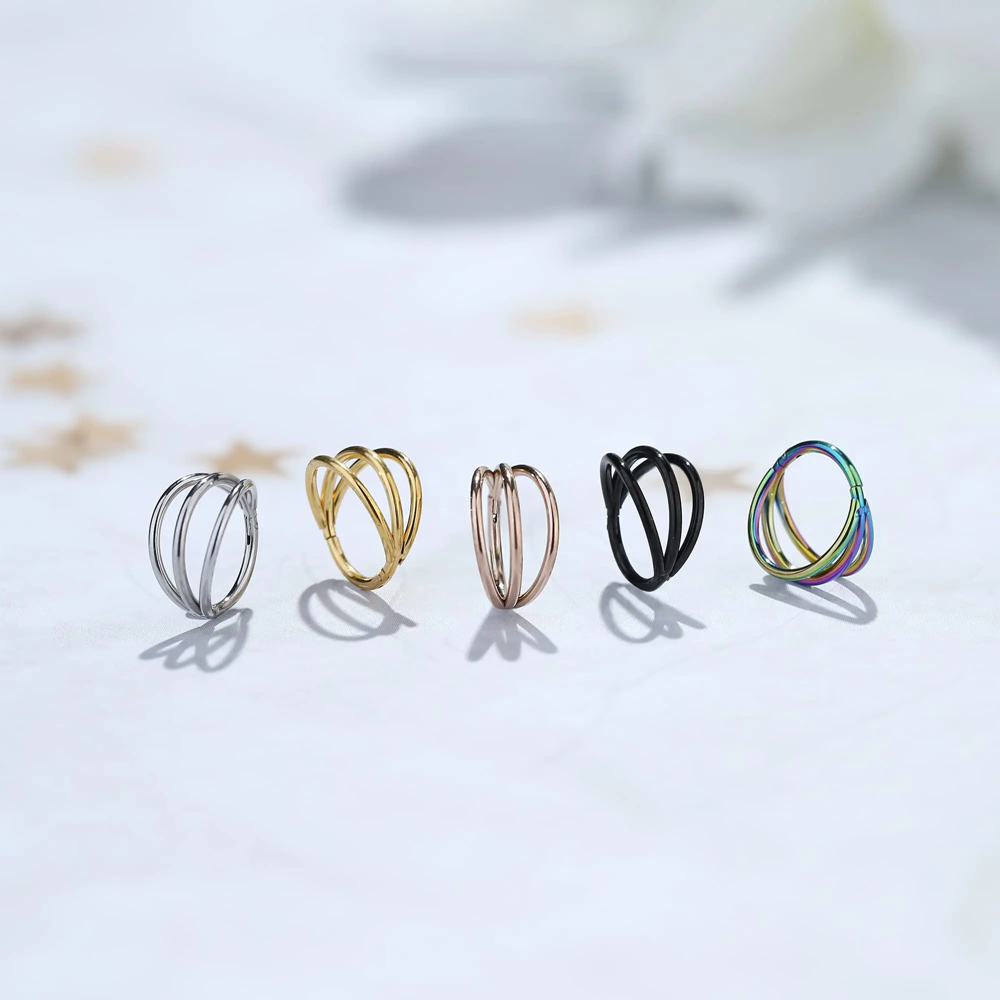 G23 Surgical Steel Segment Tragus Helix Cartilage Earring Nose Ring Septum Clicker Conch Three Layers Nostril Piercing Jewelry