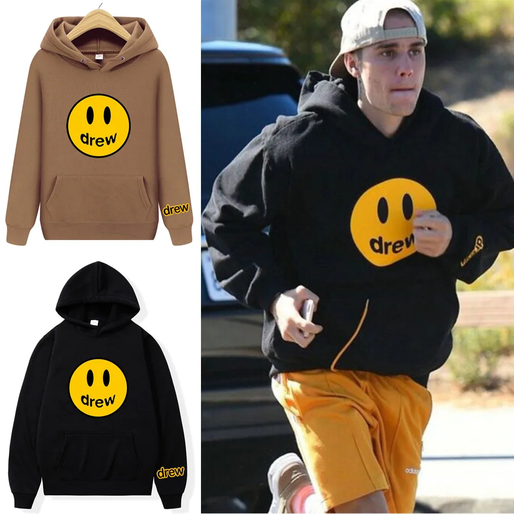 

DREW House Justin Bieber Smiley Patchwork Fleece Hoodies Sweatshirts Streetwear Mens women Hip Hop Casual Pullover Hooded Male