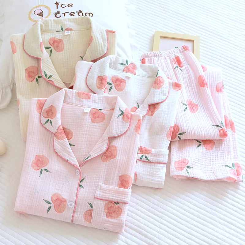 High Quality Women Cotton Pajamas 2 Pieces Set Orange Fruit Lovely Comfortable Pajamas Set For Summer Spring