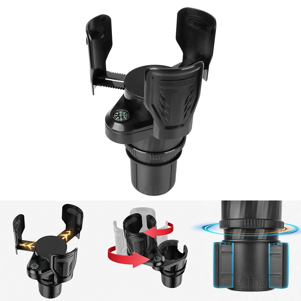 

Cup Stand Bracket Rotatable Extender Rack 2 In 1 Insert Drinking Bottle With Compass Car Cup Holder Sunglasses Phone Organizer