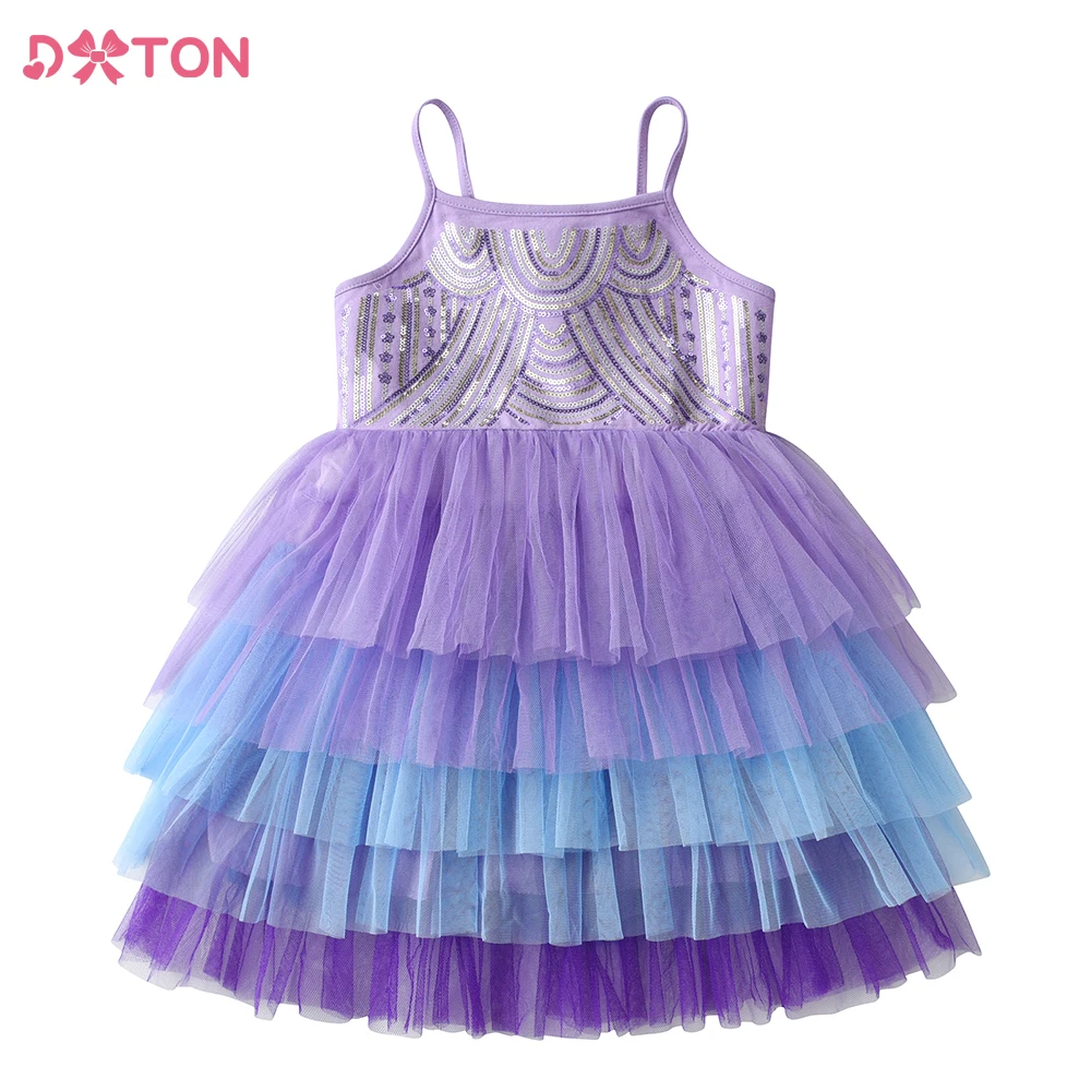 

DXTON/вечерние для дня рождения с блестками для девочек; Элегантные платья принцессы; Многослойное Сетчатое летнее платье из тюля для девочек; Детские платья на бретельках
