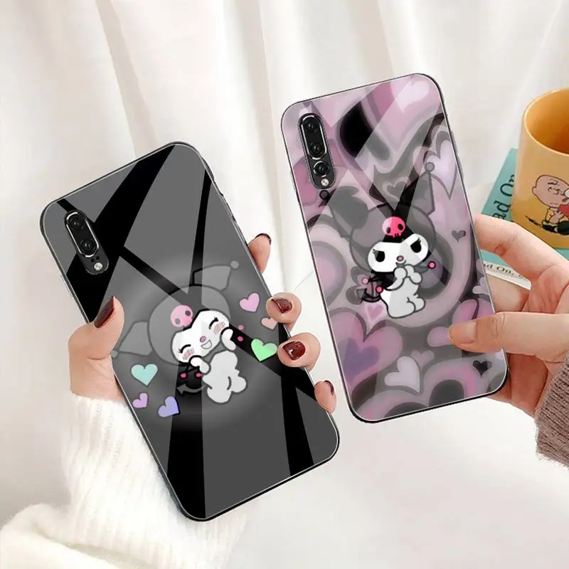 

Cute Cartoon Kuromi Phone Case Tempered Glass For Huawei P30 P20 P10 lite honor 7A 8X 9 10 mate 20 Pro