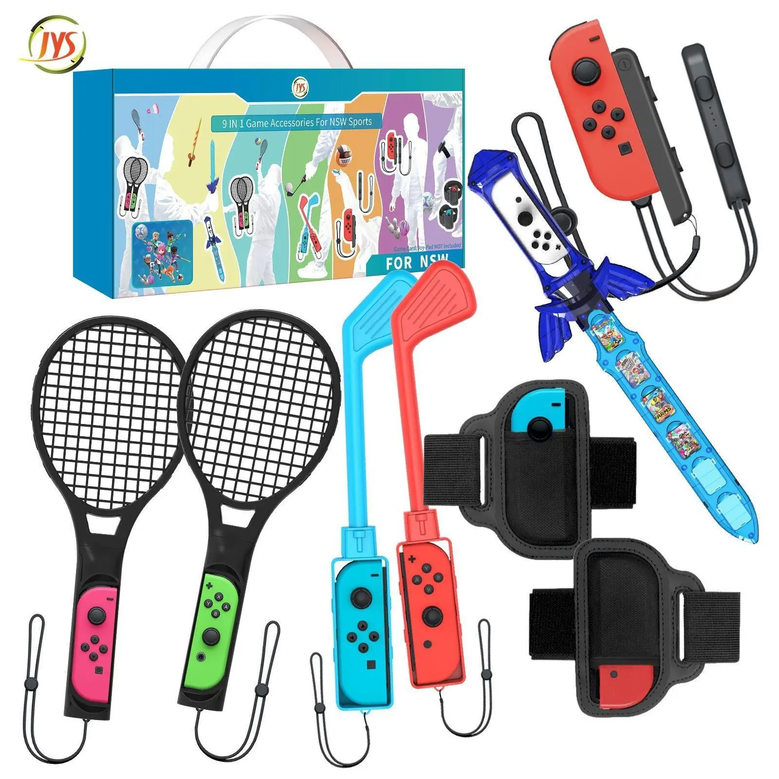 

Hot 9 In 1 For Nintendo Switch Game Accessories Set NS Joycon Controller Handle Grip Dance wristband Golf clubs Joystick Kit