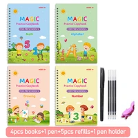 4 books magic practice book reusable free wiping childrens toy writing sticker english copybook for calligraphy montessori toys