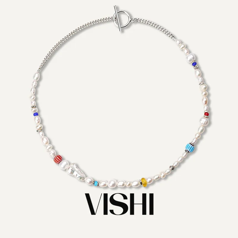 Оригинальный дизайн Vishi лоскутное ожерелье с натуральным жемчугом цветная