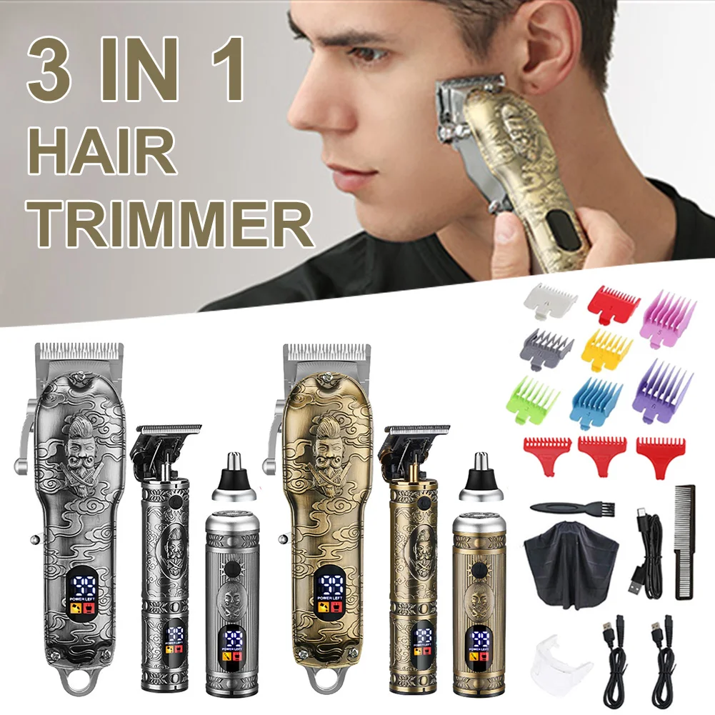

Men's Hair Beard Clipper Kit Rechargeable Cordless Hair Beard Nose Hair Trimmer Set With Guide Combs Hair Cutting Grooming Kit