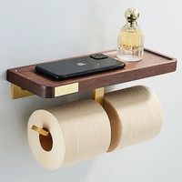 wood brass toilet paper holder with phone shelf wall mounted roll paper holder hanger wall shelf bathroom accessories