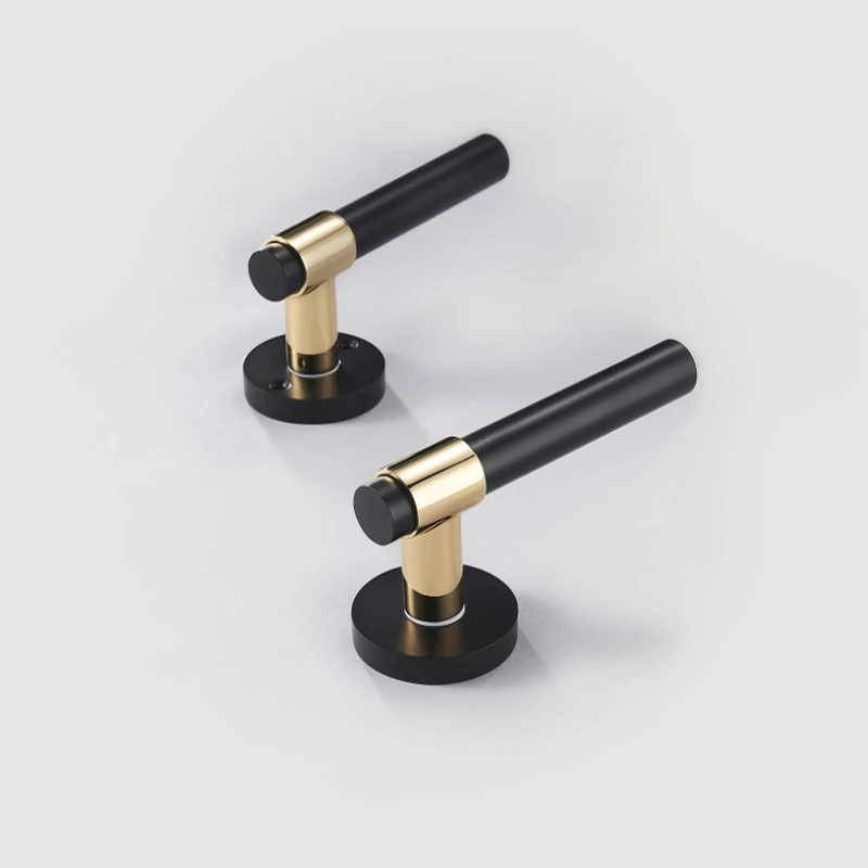 

Simple Design Black And Gold Color Brass Door Lever Handle With Cylinder Rose Door Knob