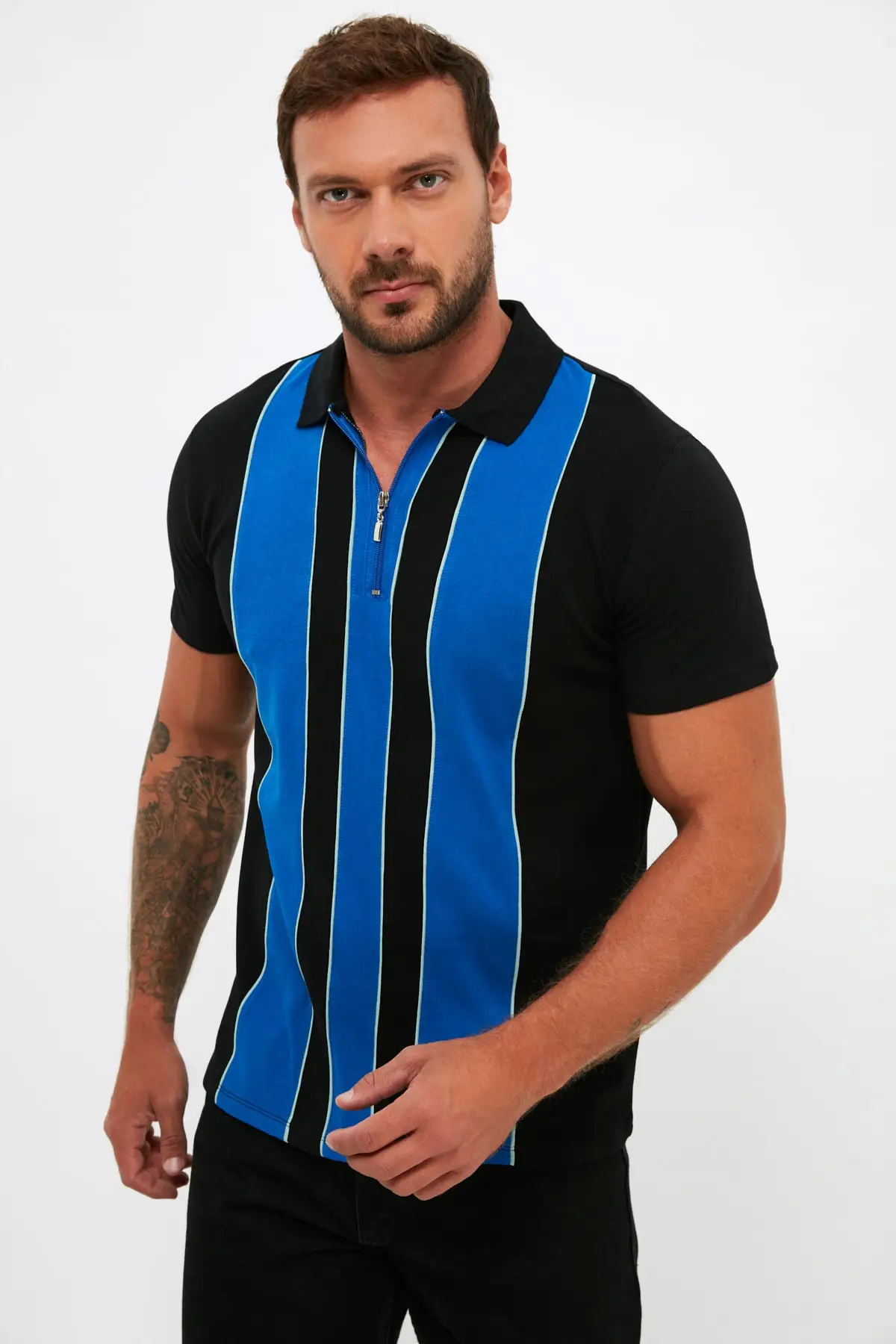

Trendyol Men 'S Slim Fit Short-Sleeve Color Block Polo Collar T-shirt TMNSS21PO0253
