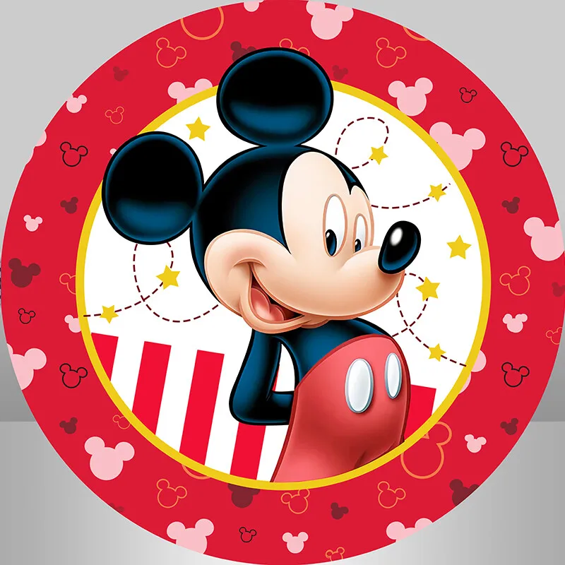 

Disney Round Circle Photography Backgrounds Red Mickey Mouse Kids Birthday Party Backdrops Decoration for Baby Shower Supplies
