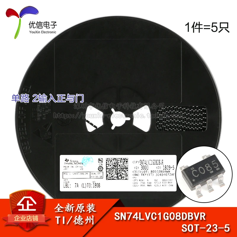 

Original and genuine SN74LVC1G08DBVR SOT-23-5 single channel 2-input positive and gate logic chip