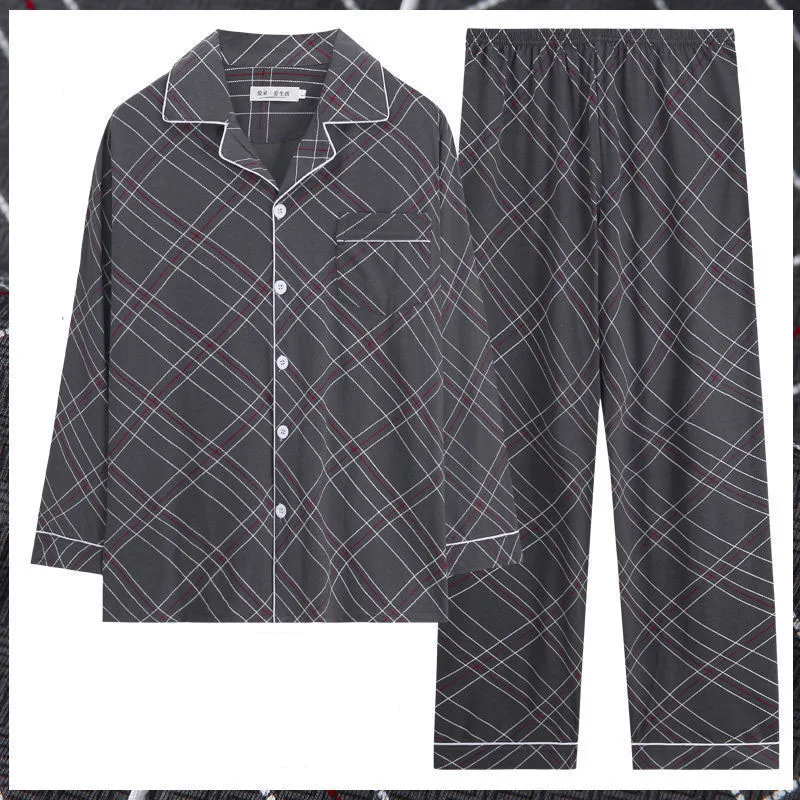 Men Autumn Winter Pajama Set Sleeping Homewear Sleepwear Cotton Clothes Warm Plush Loungewear  Long Sleeve Men Room Wear Pajama