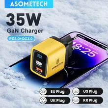ASOMETECH GaN 충전기 LED 디스플레이, 고속 충전 USB C타입 충전기, 아이폰 14 프로, 삼성 S23, 샤오미, 35W, QC3.0, 30W, 25W, PD PPS