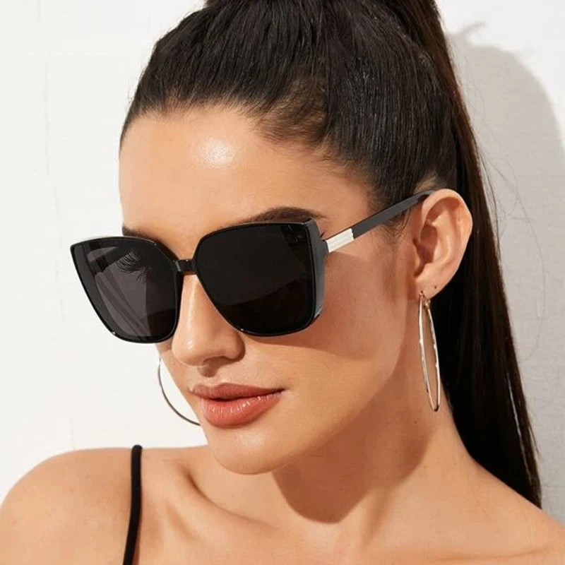 

Brand designer cat-eye sunglasses for women retro black mirror sunglasses for stylish big-frame men cool sexy women Oculos