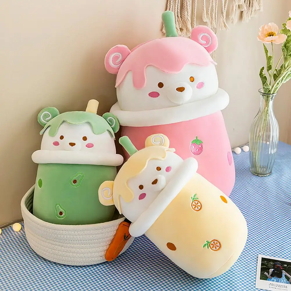 

New Cute Cartoon Bear Plush Toy Bubble Tea Cup Shaped Pillow Super Soft Back Cushion Kids Toys Birthday Gift Plushies Kawaii