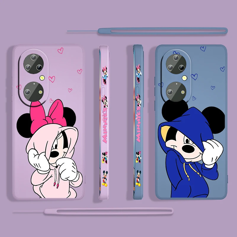 

Disney Mickey Minnie Cartoon For Huawei P50 P40 P30 P20 P Smart Z Pro Plus 2019 2021 Liquid Left Rope Shockproof Phone Case Capa