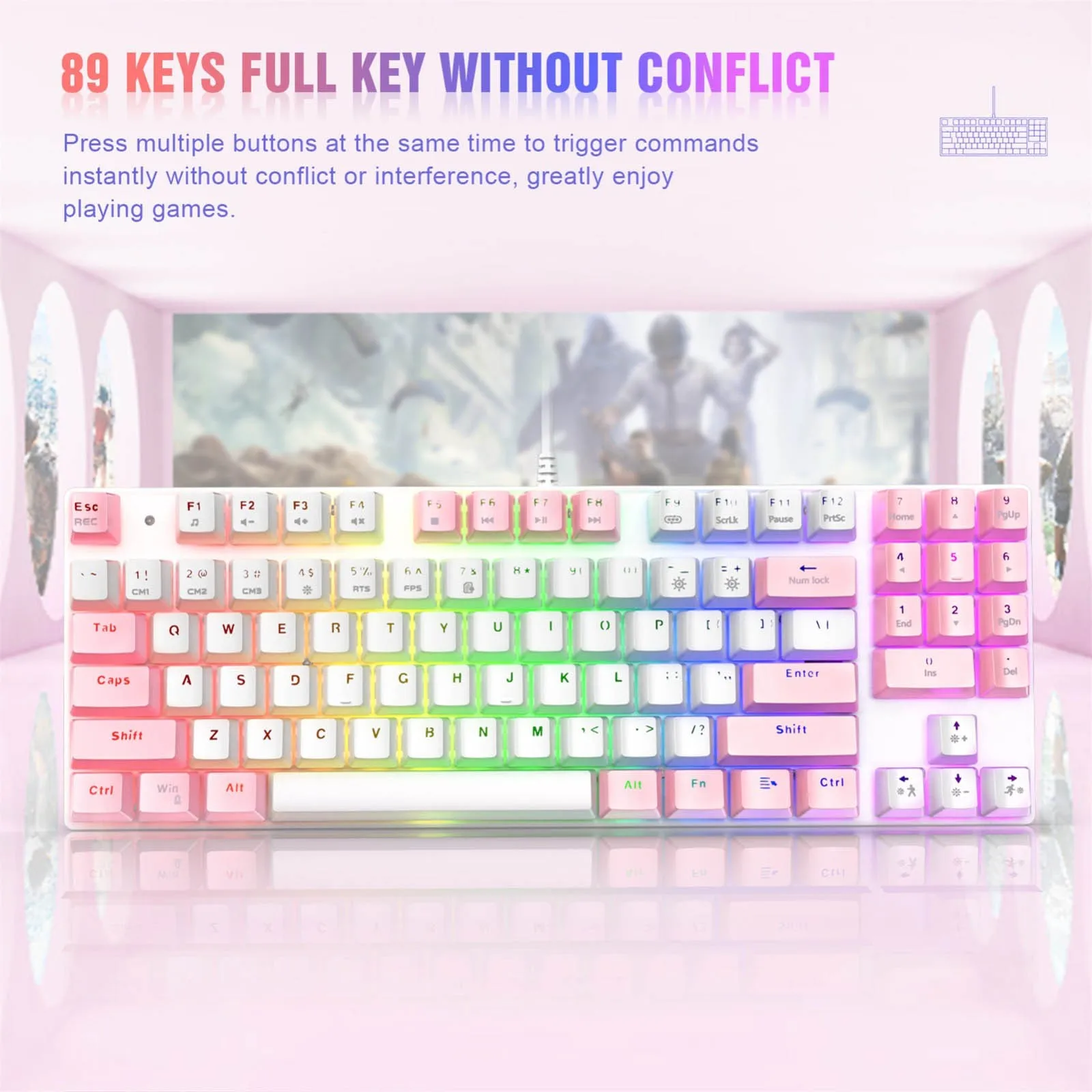 

Pink Gaming Keyboard Wired Mouse Gamer Sets 89Keys Rainbow Backlit PC Keypads For Laptops PC Games Wired Gaming Mouse