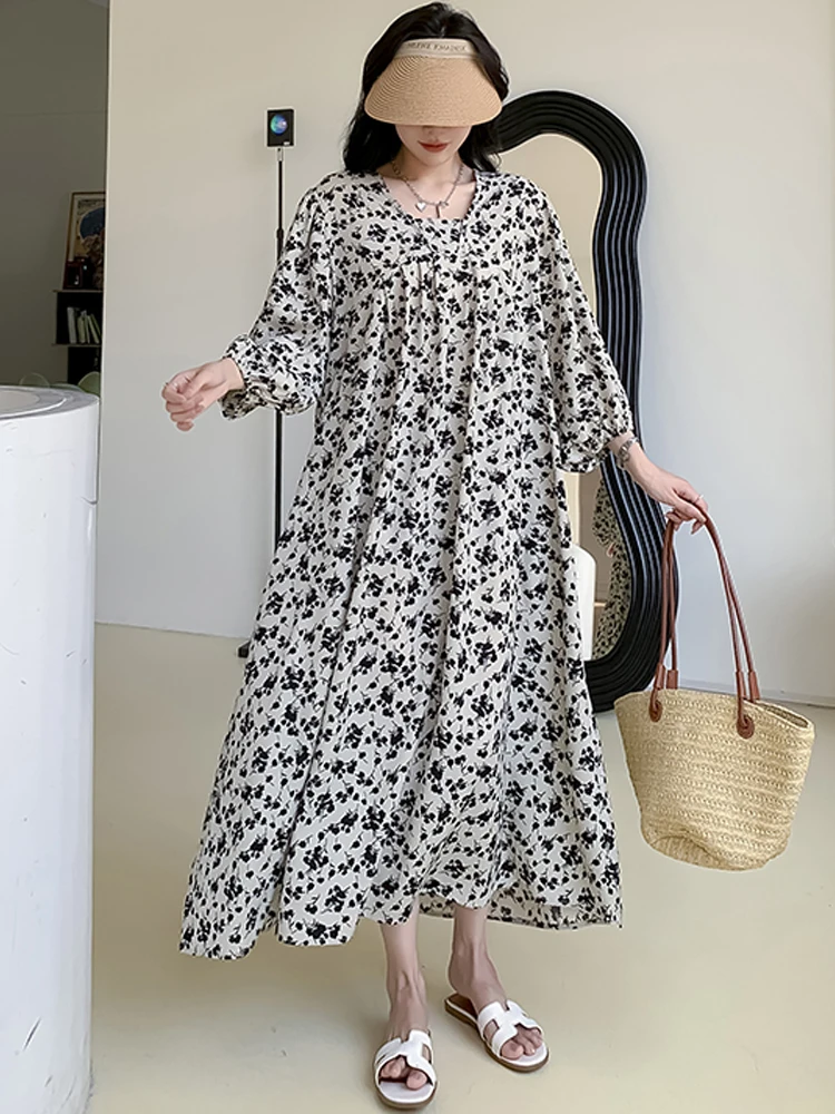 

2023 Summer New Fashion Korea Woman Dress Vestidos Robe Elbise Casual Loose Plus Size Print Short Sleeve Women Maxi Long Dresses