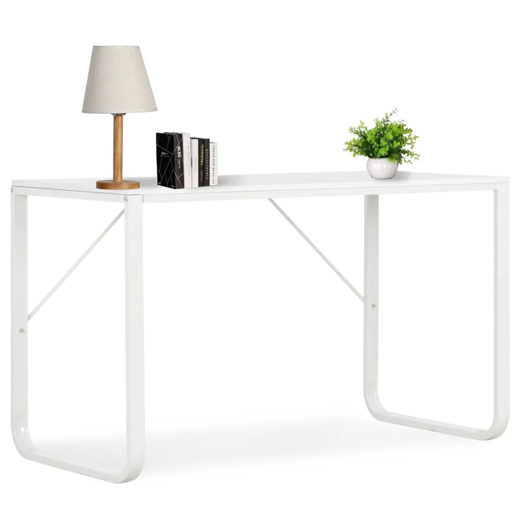

Computer Desk, Chipboard and Steel Frame Writing Table, Office Furniture White 120x60x73 cm