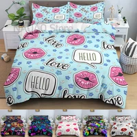 3d lips bedding set duvet cover psychedelic quilt cover with zipper closure 23pcs queen double size comforter sets for adult