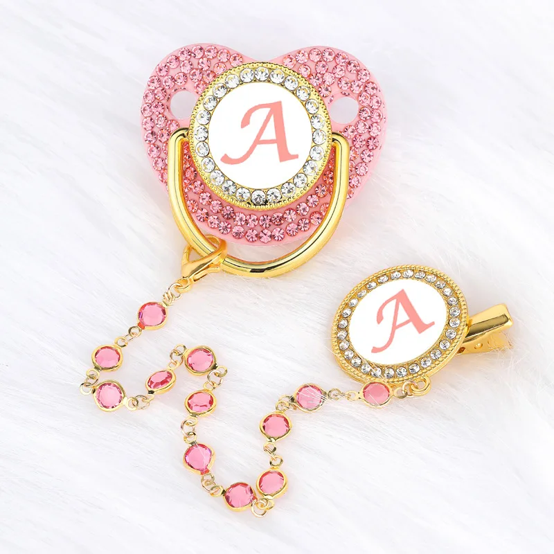 

26 Name Initial Letters Pacifier Newborn Baby Girls Boys Bling Pink Silicone Pacifiers BPA Free Toddler Infant Dummy Nipple