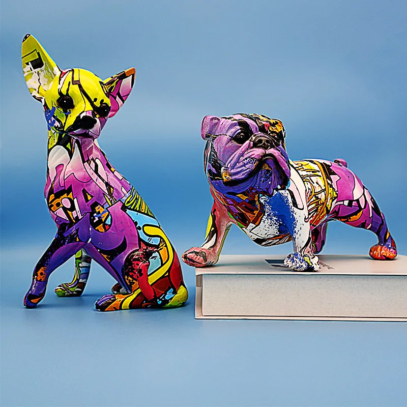 

Creative colorful dog ornaments Chihuahua dog bulldog resin crafts gift home living room porch wine cabinet decorations
