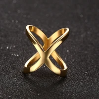 chic parallel bar x criss cross statement rings for women girlsgold color stainless steel cocktail party jewelry gift