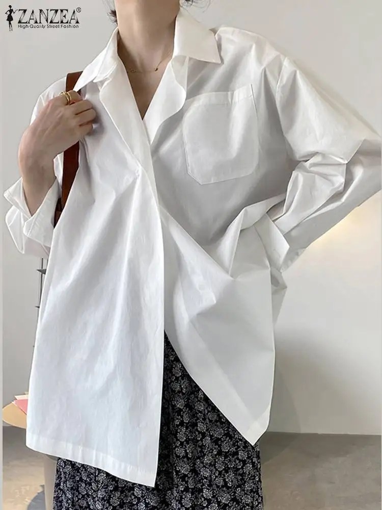 

ZANZEA 2023 Autumn Stylish Oversize Women Blouse Casual Loose Work Blusas Femininas OL Tops Mujer Lapel Neck Long Sleeve Shirt