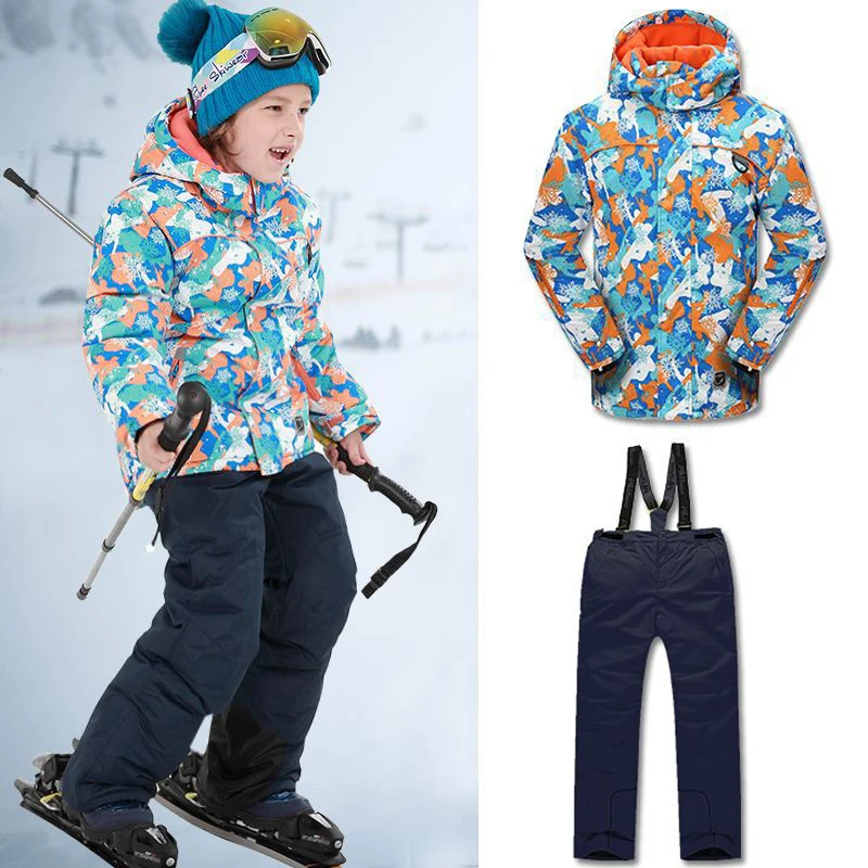 Kids Snowboarding Sportswear Sets Waterproof Windproof Boys Ski Suits Jacket Pants Winter Keep Warm Thickened Sweater Coat