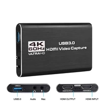 HDMI compatible To USB 3.0 4K Video Capture Card Dongle 1080P 60fps Video Recorder Grabber For OBS Capturing Game Game Live