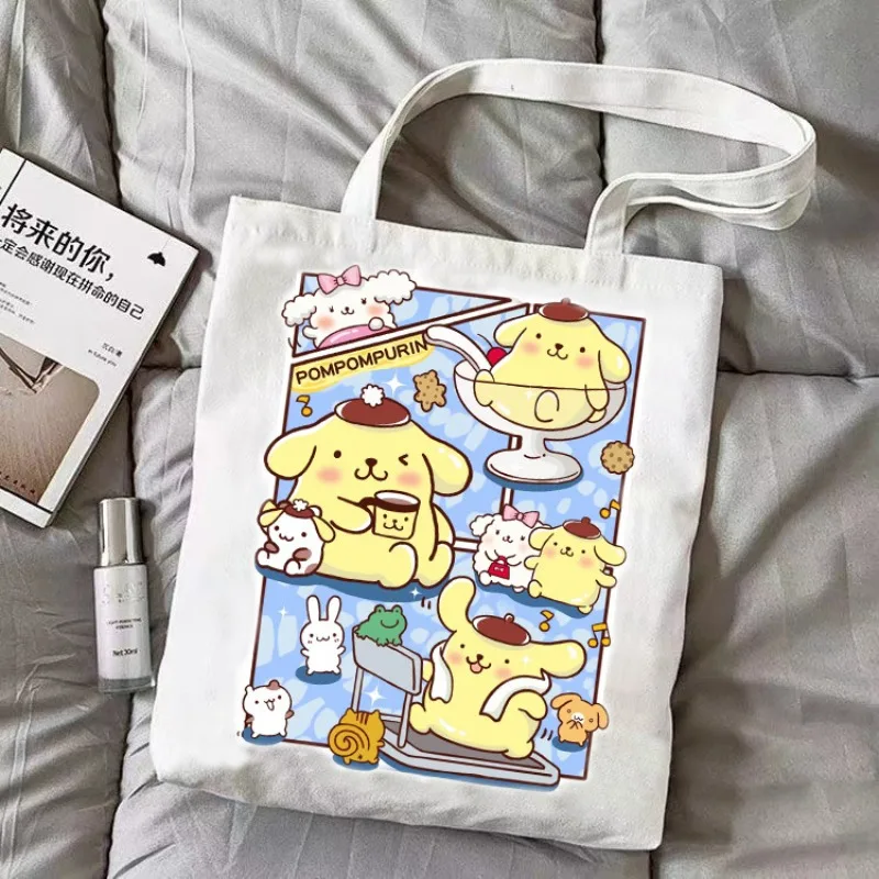 

Kawaii Hello Kitty My Melody Cinnamoroll Shopping Bag Anime Pachacco Kuromi Pompompurin High Quality Fashion Canvas Sling Bag