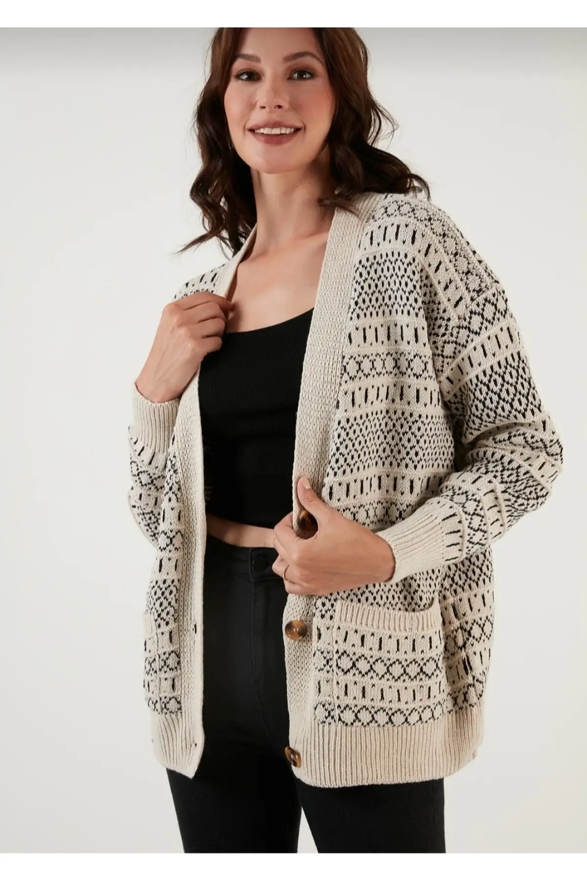 

Women's Jacquard Pocket Knitwear Cardigan