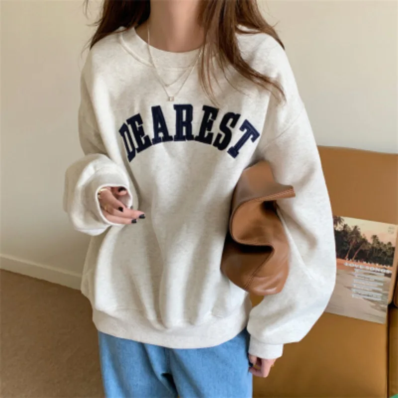 

Autumn Kpop Letter Hoodie Women Fashion Korean Thin Chic Womens O Neck Sweatshirts Y2k Streetwear Loose Hoodies Sudaderas 후드티