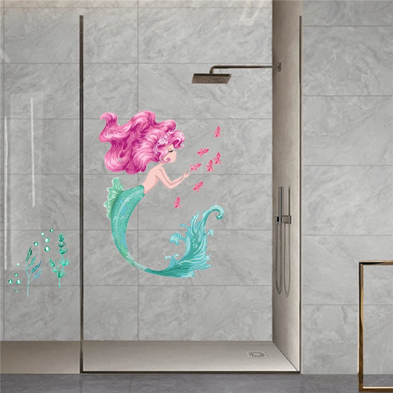 

Cartoon Underwater Mermaid Wall Sticker Shiny Colorful Wall Decal Wall Cute Decoration for Baby Girls Kids Child Room Cute Decor