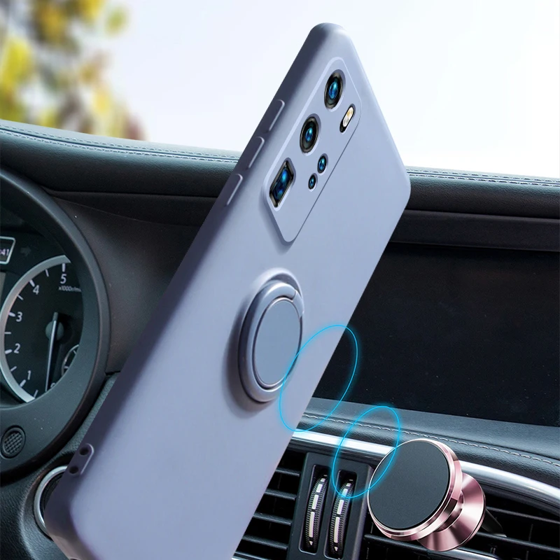 Luxury Magnetic Silicone Case For Huawei P30 P20 Pro P30Pro P20Pro P40 Nova 5T Mate Honor 20 Cover With Ring Holder Stand P 30 A