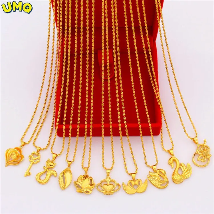 

Новинка 100%, цепочка из 14-каратного золота до ключиц, кулон в европейском стиле Love, женское ожерелье из чистого 24-каратного золота, ювелирные ...